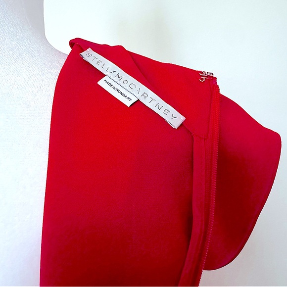 Stella McCartney- Red Silk A-line Short Sleeve Dress with Deep V - Picture 4 of 4